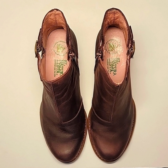 El Naturalista Colibri Bootie Ankle Boots Block Heels Side Zip Brown Leather 40 - Picture 3 of 16